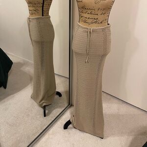 Elegant Tan Knit Maxi Skirt